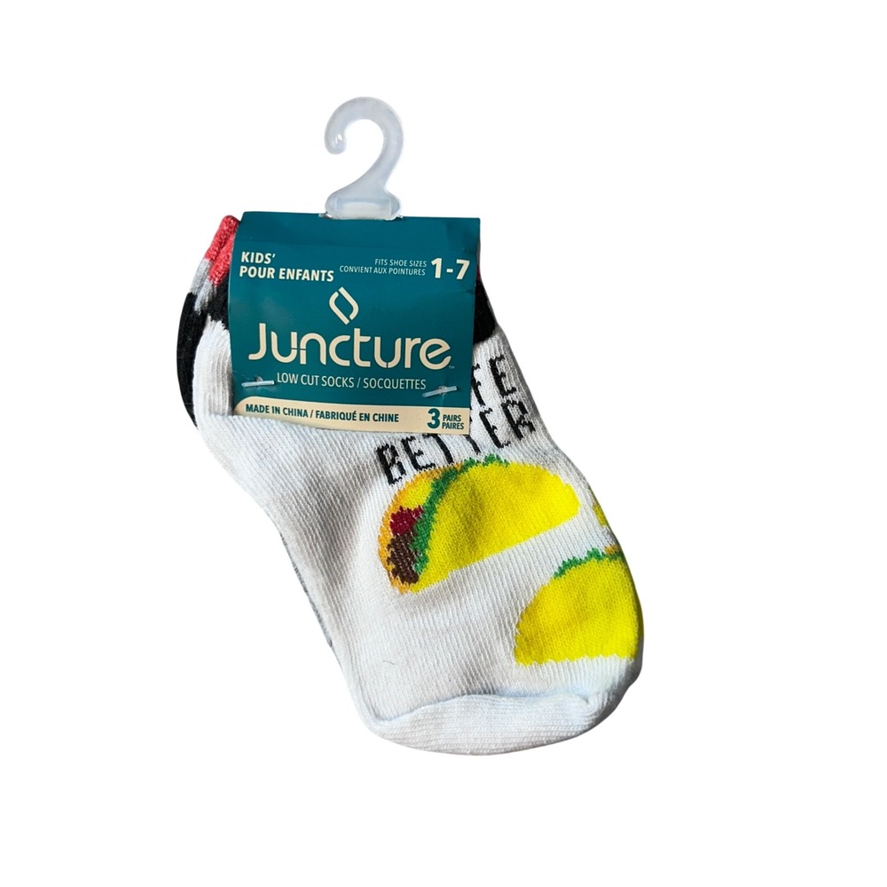 Juncture Socks Kids 1-7 White Taco Striped 3 Pack Low Cut Food Life Is Better